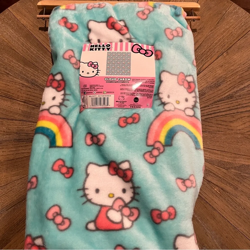 Hello Kitty Plush Cloud Throw Blanket Sea Foam Rainbow Spring 60 x 70 inches